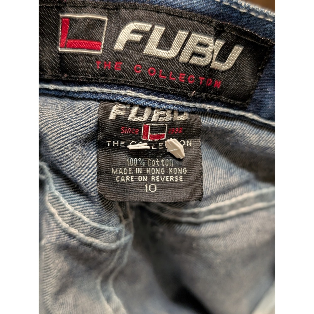 FUBU Jeans Y2K Vintage Logo Trim Flare Leg Denim Pants Size 10 - READ! - Picture 3 of 7